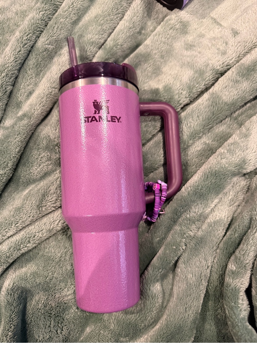 Stanley 40oz Hammertone Purple Insulated Tumbler with Handle and Straw and Charm